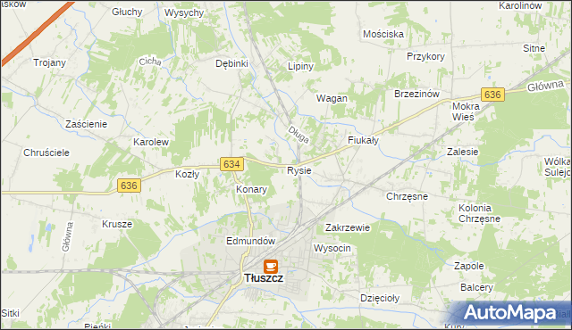 mapa Rysie gmina Tłuszcz, Rysie gmina Tłuszcz na mapie Targeo