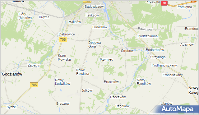 mapa Rzymiec gmina Skierniewice, Rzymiec gmina Skierniewice na mapie Targeo