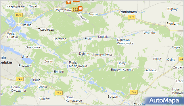 mapa Sewerynówka gmina Opole Lubelskie, Sewerynówka gmina Opole Lubelskie na mapie Targeo