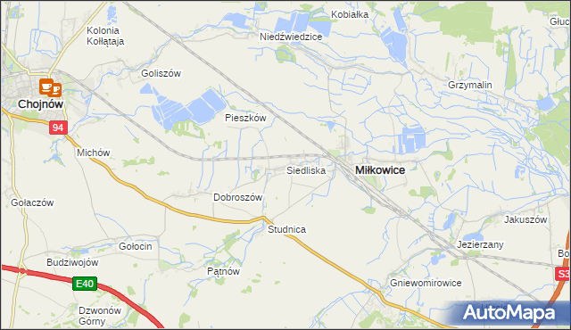 mapa Siedliska gmina Miłkowice, Siedliska gmina Miłkowice na mapie Targeo