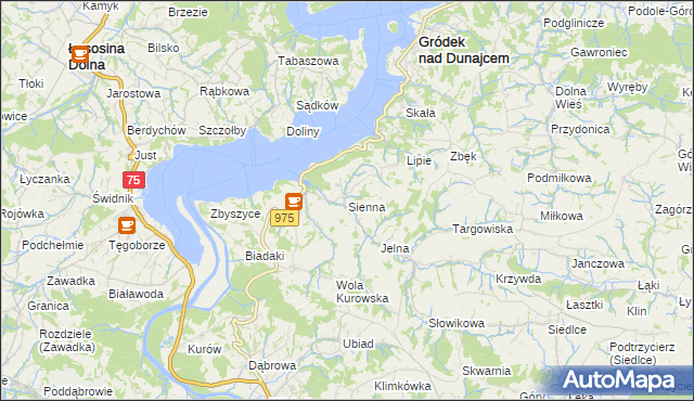 mapa Sienna gmina Gródek nad Dunajcem, Sienna gmina Gródek nad Dunajcem na mapie Targeo