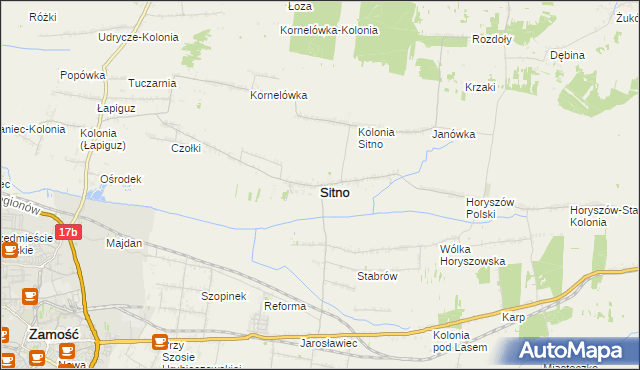 mapa Sitno powiat zamojski, Sitno powiat zamojski na mapie Targeo