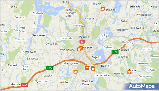 mapa Skoczów powiat cieszyński, Skoczów powiat cieszyński na mapie Targeo