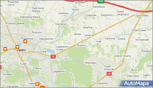 mapa Skotniki gmina Zgierz, Skotniki gmina Zgierz na mapie Targeo