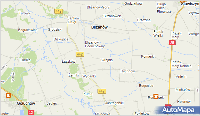 mapa Skrajnia gmina Blizanów, Skrajnia gmina Blizanów na mapie Targeo