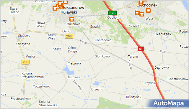 mapa Słomkowo gmina Aleksandrów Kujawski, Słomkowo gmina Aleksandrów Kujawski na mapie Targeo