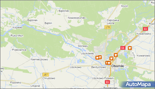 mapa Słonawy gmina Oborniki, Słonawy gmina Oborniki na mapie Targeo