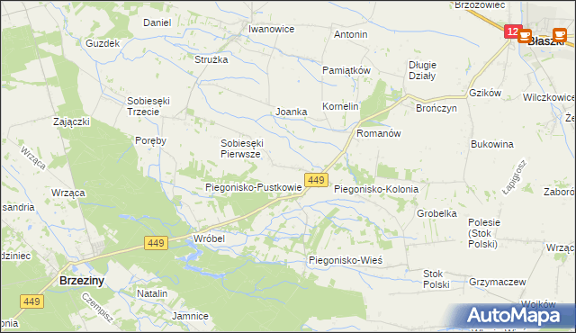 mapa Sobiesęki gmina Brzeziny, Sobiesęki gmina Brzeziny na mapie Targeo