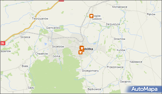 mapa Sobótka powiat wrocławski, Sobótka powiat wrocławski na mapie Targeo