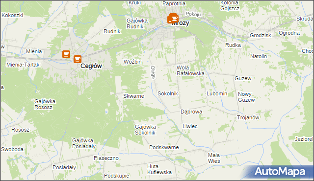 mapa Sokolnik gmina Mrozy, Sokolnik gmina Mrozy na mapie Targeo
