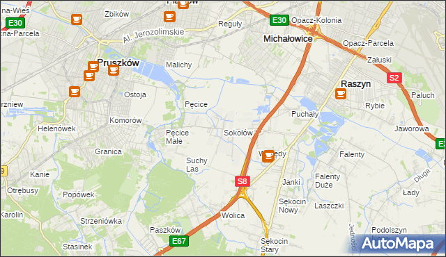 mapa Sokołów gmina Michałowice, Sokołów gmina Michałowice na mapie Targeo