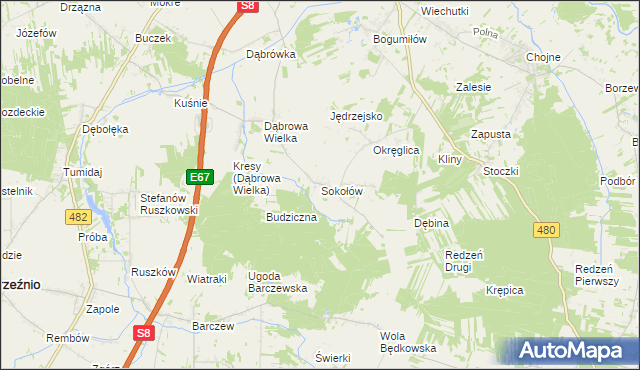 mapa Sokołów gmina Sieradz, Sokołów gmina Sieradz na mapie Targeo
