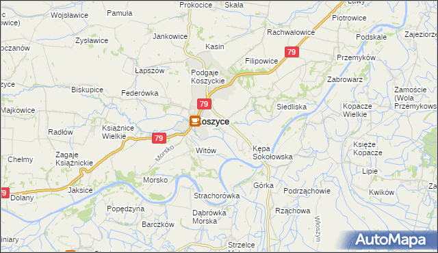 mapa Sokołowice gmina Koszyce, Sokołowice gmina Koszyce na mapie Targeo