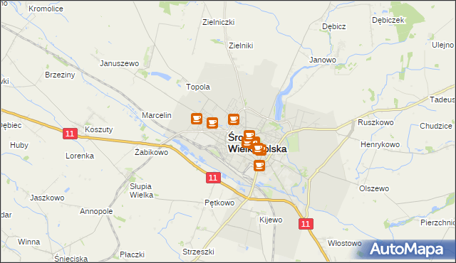 mapa Środa Wielkopolska, Środa Wielkopolska na mapie Targeo