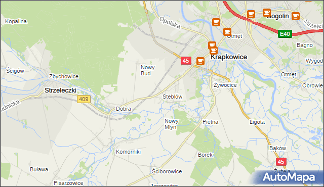 mapa Steblów gmina Krapkowice, Steblów gmina Krapkowice na mapie Targeo