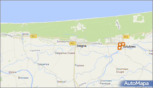 mapa Stegna powiat nowodworski, Stegna powiat nowodworski na mapie Targeo