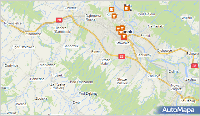 mapa Stróże Małe, Stróże Małe na mapie Targeo