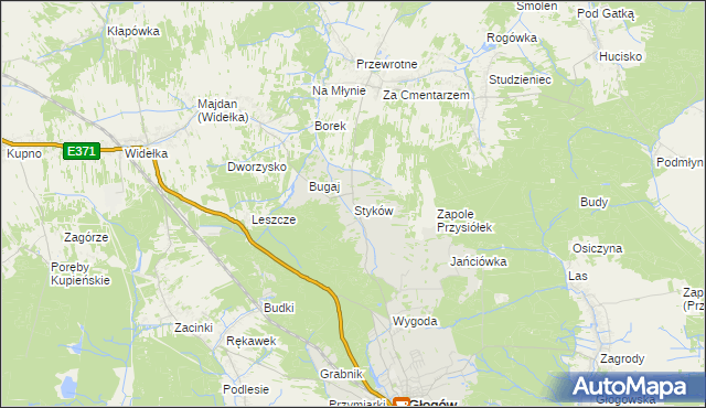 mapa Styków gmina Głogów Małopolski, Styków gmina Głogów Małopolski na mapie Targeo