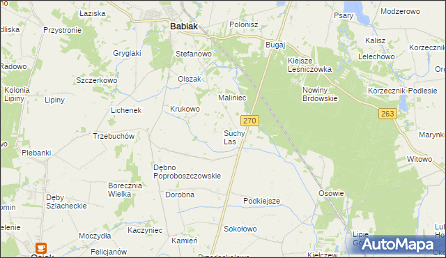 mapa Suchy Las gmina Babiak, Suchy Las gmina Babiak na mapie Targeo