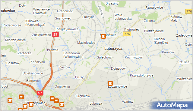 mapa Sulechów gmina Kocmyrzów-Luborzyca, Sulechów gmina Kocmyrzów-Luborzyca na mapie Targeo