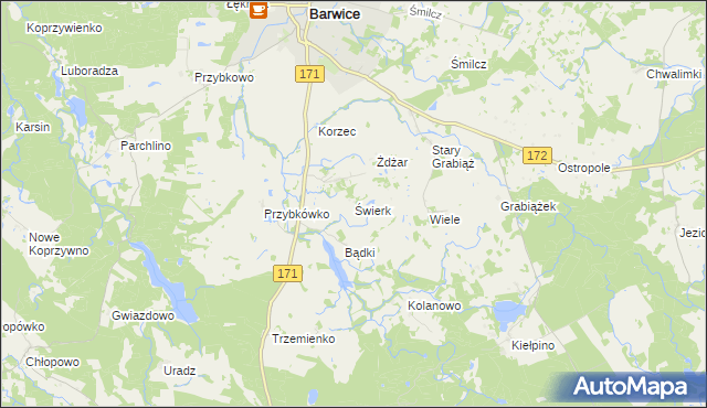 mapa Świerk gmina Barwice, Świerk gmina Barwice na mapie Targeo