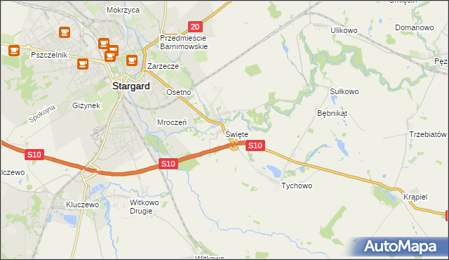 mapa Święte gmina Stargard, Święte gmina Stargard na mapie Targeo