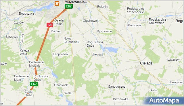 mapa Świnice gmina Rawa Mazowiecka, Świnice gmina Rawa Mazowiecka na mapie Targeo