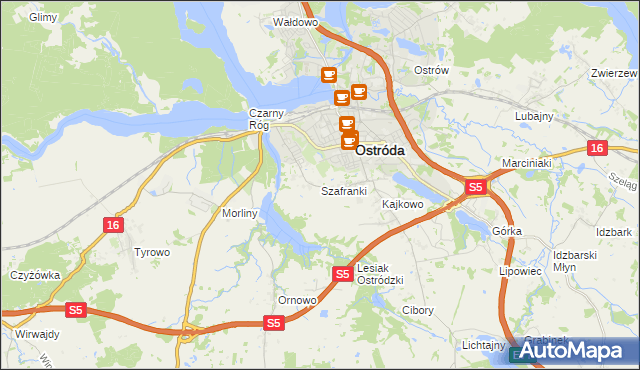 mapa Szafranki gmina Ostróda, Szafranki gmina Ostróda na mapie Targeo