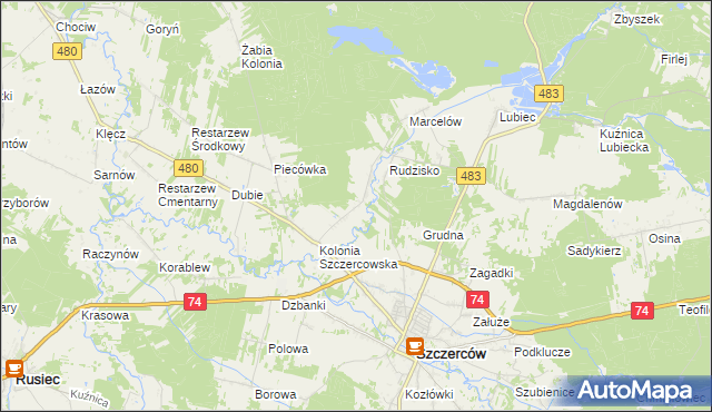 mapa Szczercowska Wieś, Szczercowska Wieś na mapie Targeo