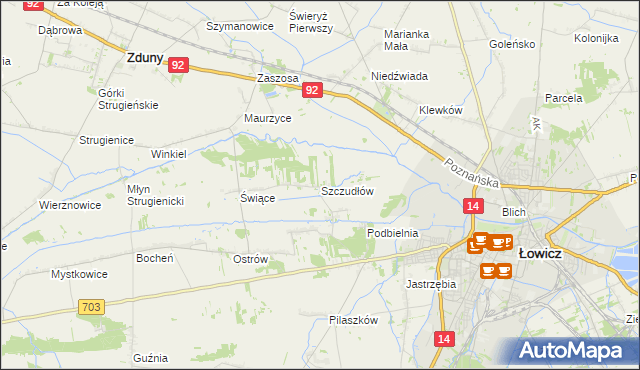 mapa Szczudłów, Szczudłów na mapie Targeo
