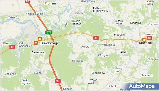 mapa Szczyty gmina Białobrzegi, Szczyty gmina Białobrzegi na mapie Targeo