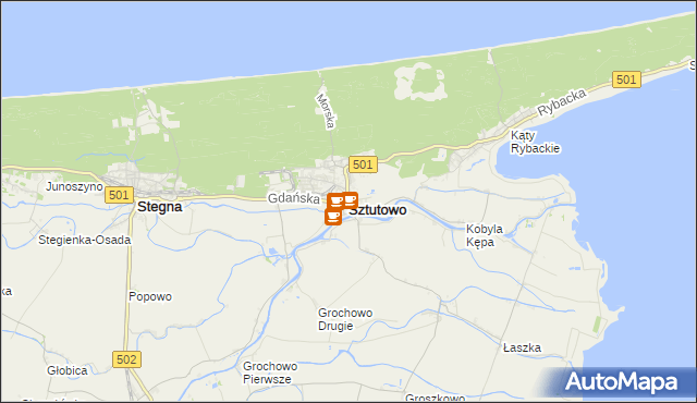 mapa Sztutowo, Sztutowo na mapie Targeo