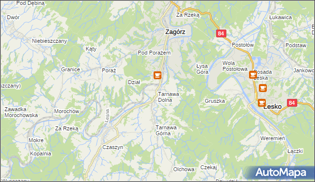 mapa Tarnawa Dolna gmina Zagórz, Tarnawa Dolna gmina Zagórz na mapie Targeo