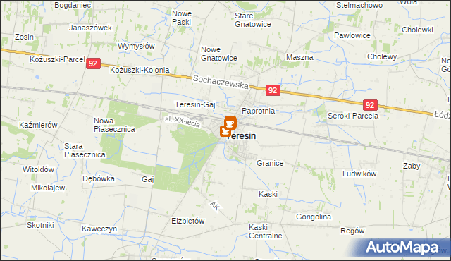 mapa Teresin powiat sochaczewski, Teresin powiat sochaczewski na mapie Targeo