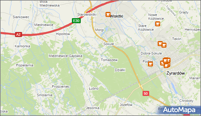 mapa Tomaszew gmina Wiskitki, Tomaszew gmina Wiskitki na mapie Targeo