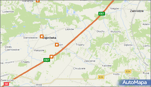 mapa Trojany gmina Dąbrówka, Trojany gmina Dąbrówka na mapie Targeo