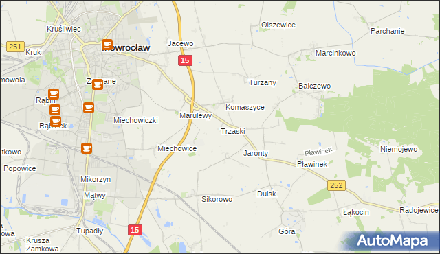 mapa Trzaski gmina Inowrocław, Trzaski gmina Inowrocław na mapie Targeo