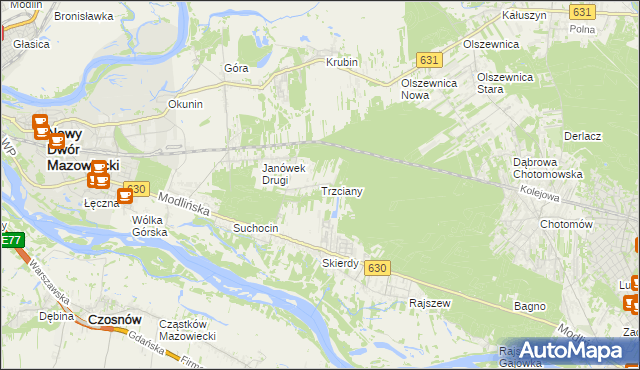 mapa Trzciany gmina Jabłonna, Trzciany gmina Jabłonna na mapie Targeo