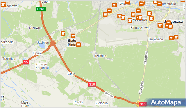 mapa Trzciniec gmina Białe Błota, Trzciniec gmina Białe Błota na mapie Targeo