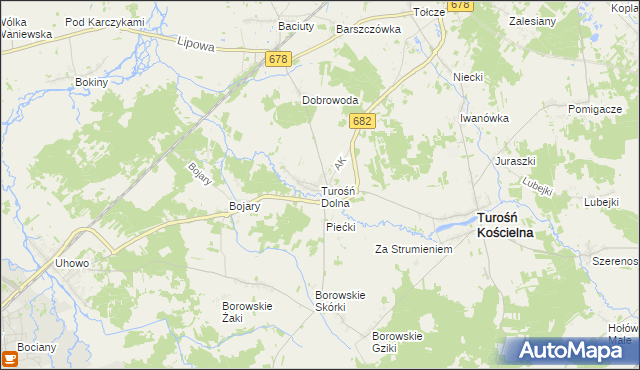 mapa Turośń Dolna, Turośń Dolna na mapie Targeo