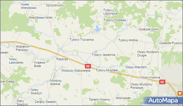 mapa Tybory-Jeziernia, Tybory-Jeziernia na mapie Targeo