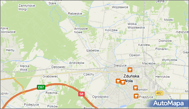 mapa Tymienice gmina Zduńska Wola, Tymienice gmina Zduńska Wola na mapie Targeo