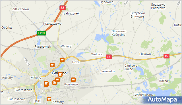 mapa Wełnica gmina Gniezno, Wełnica gmina Gniezno na mapie Targeo