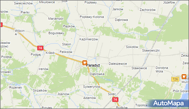 mapa Wielka Wola gmina Paradyż, Wielka Wola gmina Paradyż na mapie Targeo