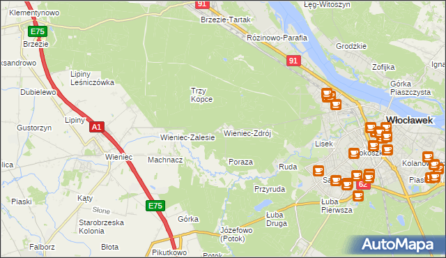 mapa Wieniec-Zdrój, Wieniec-Zdrój na mapie Targeo