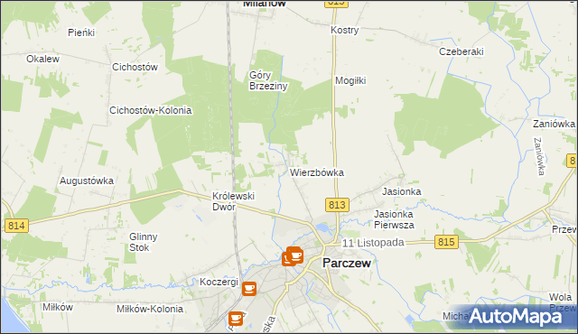 mapa Wierzbówka gmina Parczew, Wierzbówka gmina Parczew na mapie Targeo