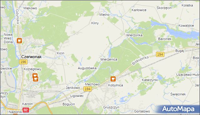 mapa Wierzenica, Wierzenica na mapie Targeo