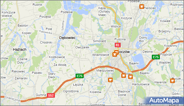 mapa Wilamowice gmina Skoczów, Wilamowice gmina Skoczów na mapie Targeo