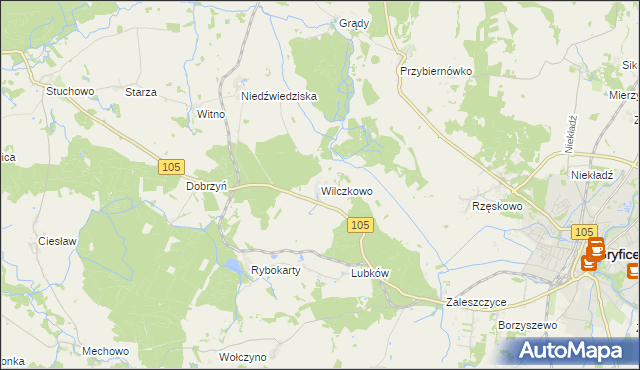 mapa Wilczkowo gmina Gryfice, Wilczkowo gmina Gryfice na mapie Targeo