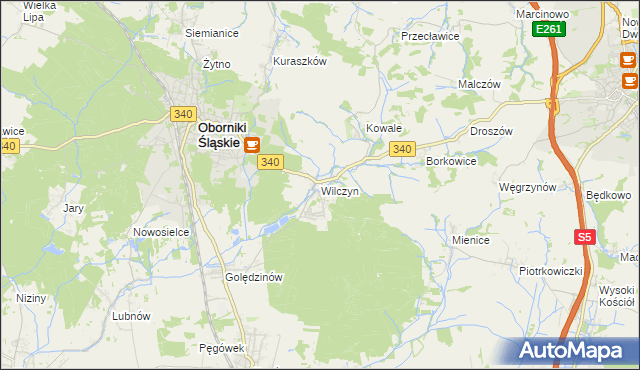 mapa Wilczyn gmina Oborniki Śląskie, Wilczyn gmina Oborniki Śląskie na mapie Targeo